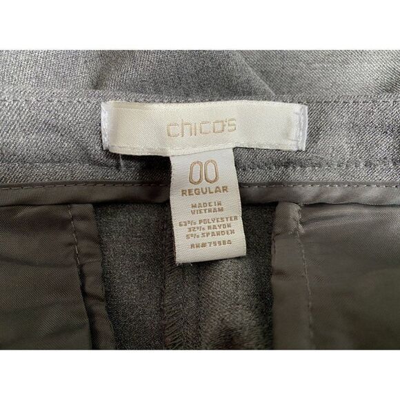 Chico's Gray Flare Leg Stretch Trousers Sz 00 Regular Front & Back Slit Pockets - Picture 6 of 6